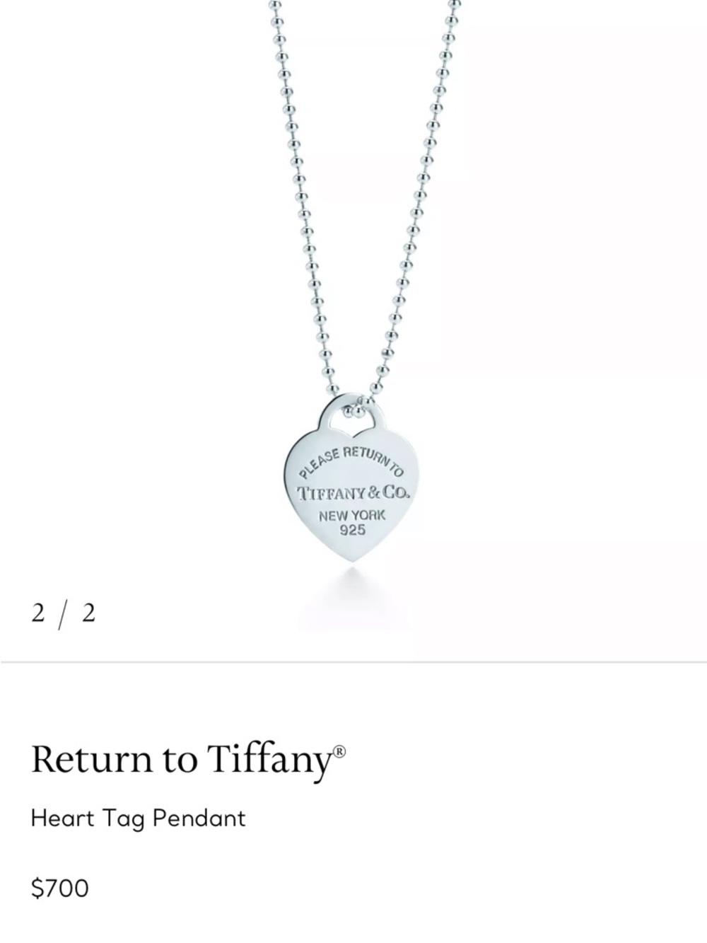 Tiffany & Co. Silver Heart Tag Necklace with Tiffany Blue Pouch